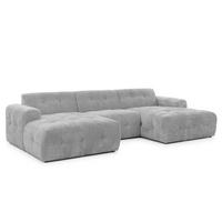 WOHNLANDSCHAFT Kozy im Bumpy-Design mit fester Rückenlehne aus weichem Hellgrau Chenille-Stoff - Hellgrau/Schwarz, Holz/Kunststoff (323/79/161cm) - S-Style Möbel