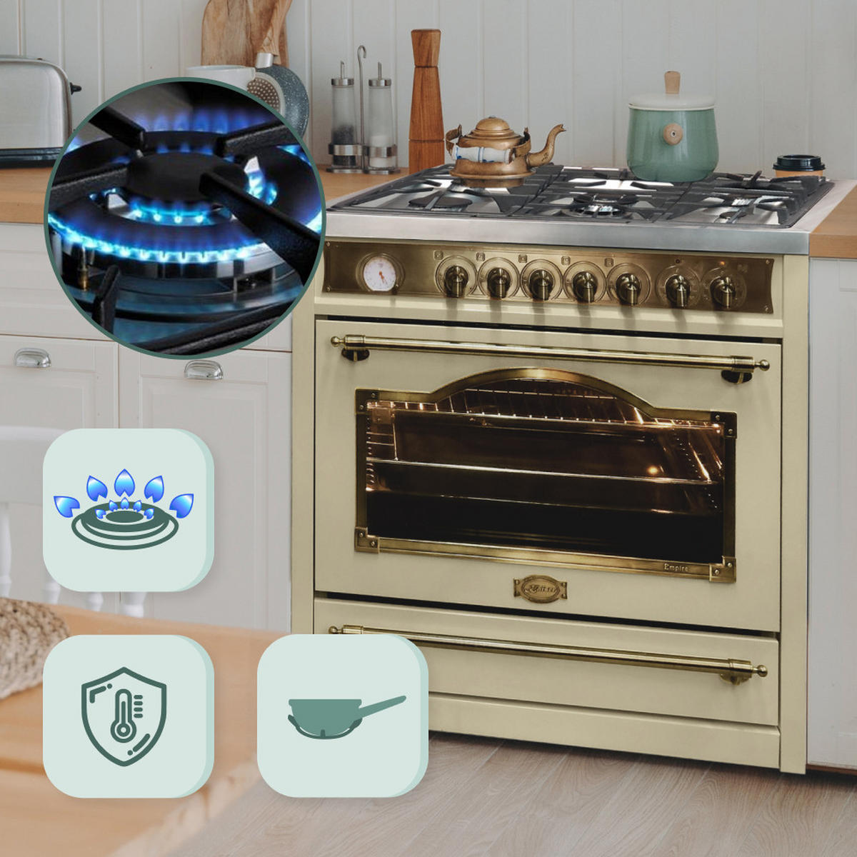 GAS-ELEKTRO-STANDHERD HGE 93555 ElfEm Elfenbein 90cm - Beige, Metall (90/90/60cm) - Kaiser Küchengeräte