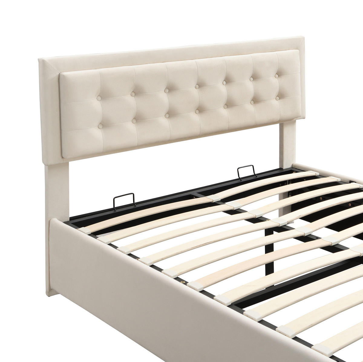 POLSTERBETT 140/200 cm mit verstellbarem Kopfteil, hydraulischem Stauraum und 2 Schubladen, Samt Beige - Beige, Textil (140/200cm) - Redom