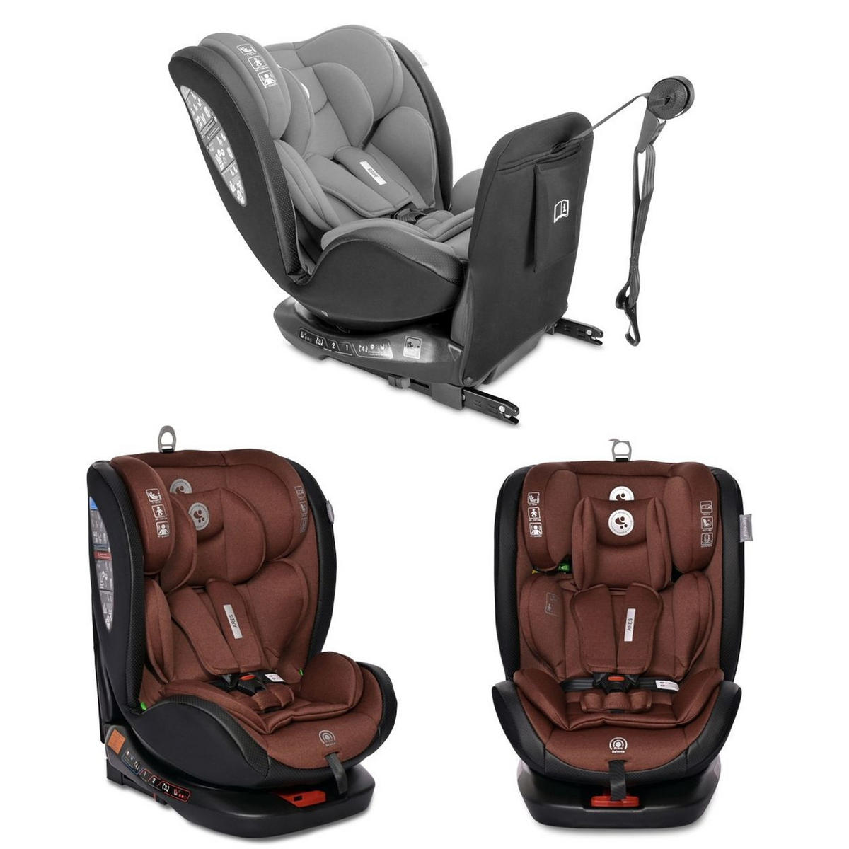 KINDERSITZ Ares i-Size grau (40-150cm) Isofix, verstellbar, Sitz 360° drehbar - Grau, Kunststoff (46/63/53cm) - Lorelli