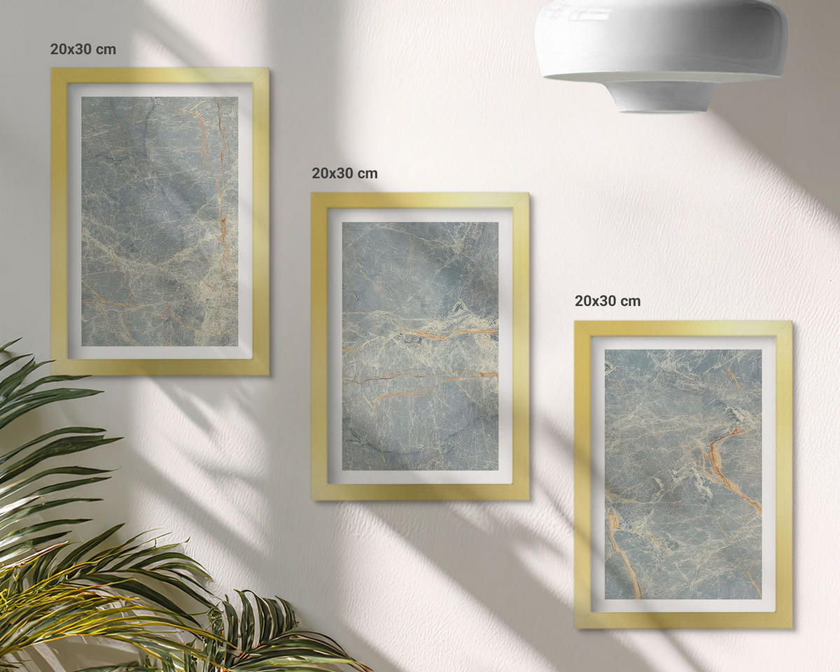 WANDBILDER 3er Set - 20x30 cm Goldrahmen - Dekorativer Stein aus grünem Marmor - Goldfarben, Kunststoff (20/30cm) - ArtPrintCave