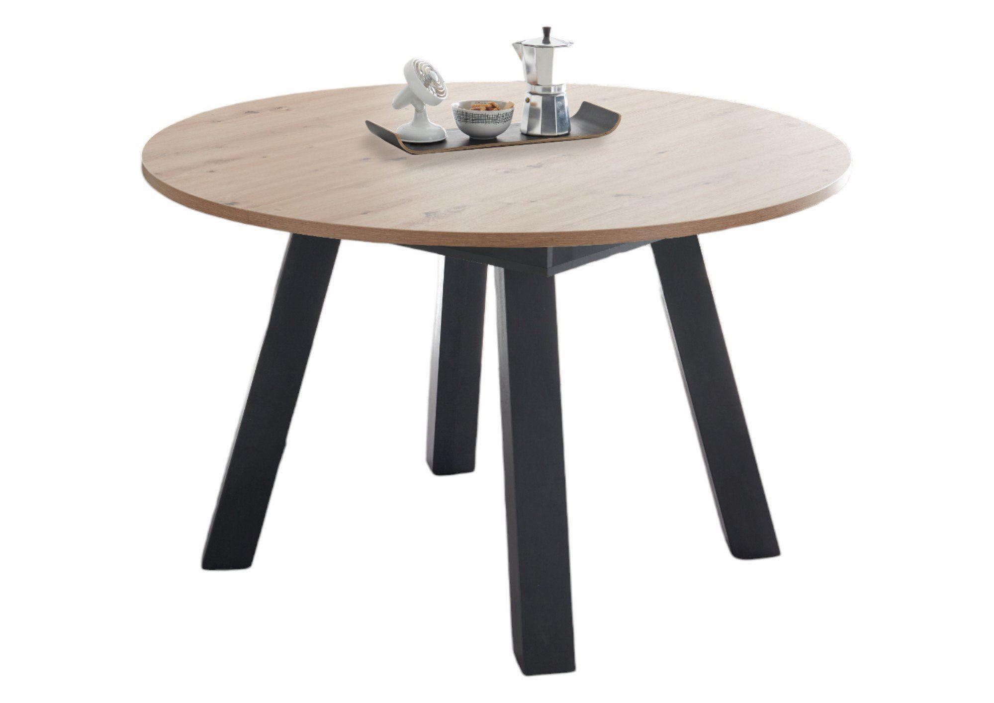 ESSTISCH Rund ausziehbar Edda 2 110 x 110 x 78 Küchentisch Graphit/Asteiche - Naturfarben, Holz (110/110/78cm) - 58aufmkessel