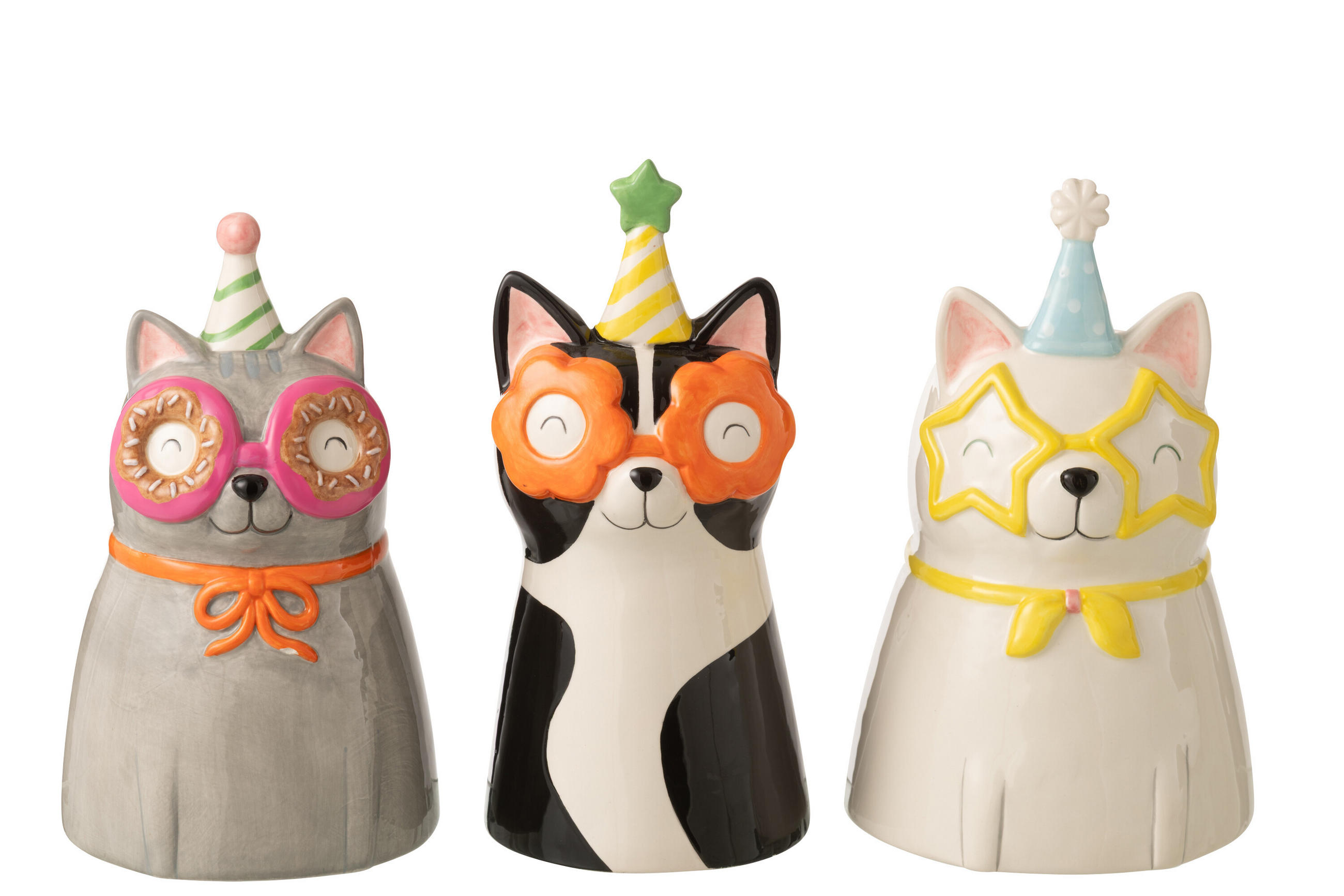 VASE KATZE MIT BRILLE (3ER SET) - Multicolor, Keramik (15/26/15.5cm) - J-Line