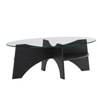 COUCHTISCH / Beistelltisch 104,9/60/35,6 cm oval mit Glasplatte in Schwarz - Schwarz, Holzwerkstoff (104.9/60/35.6cm) - BEAOK