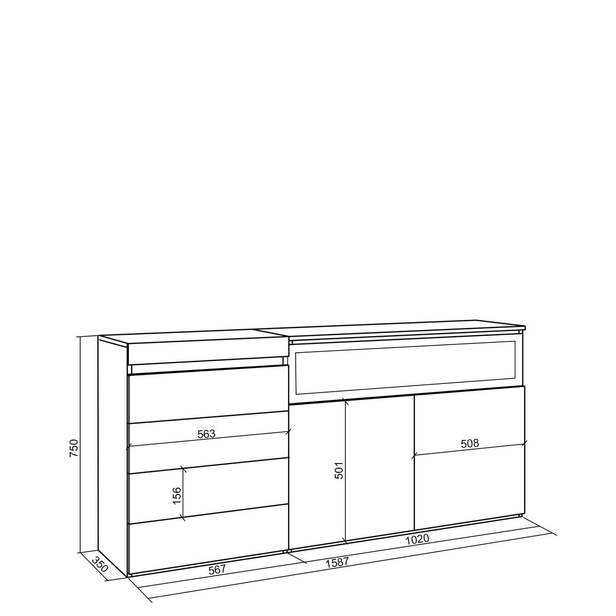 KOMMODE mit Schubladen, Elektrokamin, eiche, 158/35/75cm - Eichefarben/Beige, Holzwerkstoff (158/75/35cm) - Skraut Home