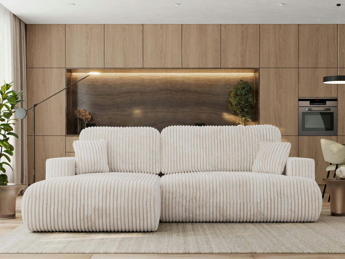 ECKSOFA OVO L Beige Cord - Links Seite - Beige/Schwarz, Kunststoff/Textil (271/195cm) - MKS