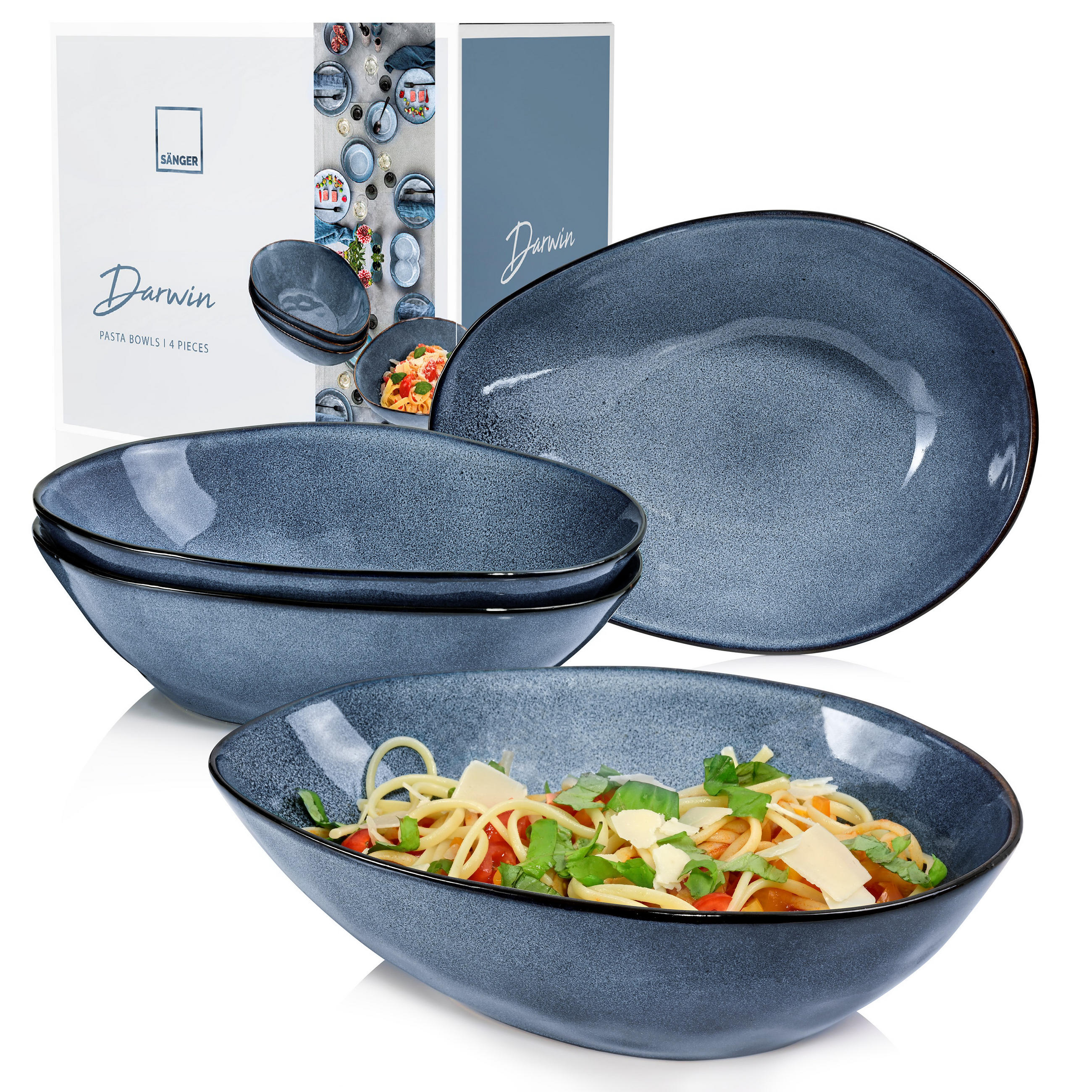 PASTATELLER SET DARWIN - 4 teilig aus Steingut - Blau, Keramik (24cm) - Sänger