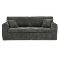 2-SITZER SOFA Chenille Schwarz mit USB, Magazintasche, Getränkehalter und Kissen - Schwarz, Textil (220/89/100cm) - WISHDOR