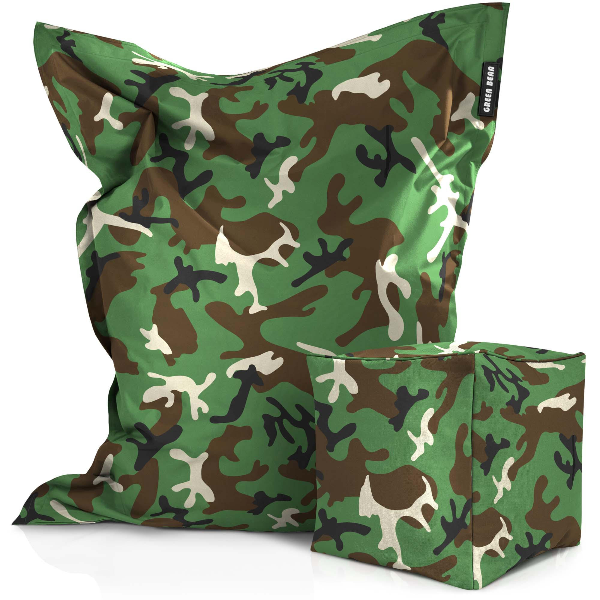 XXL-SITZSACK + Pouf 2er Set - 140x180cm - Braun/Grün, Textil (140/25/180cm) - Green Bean