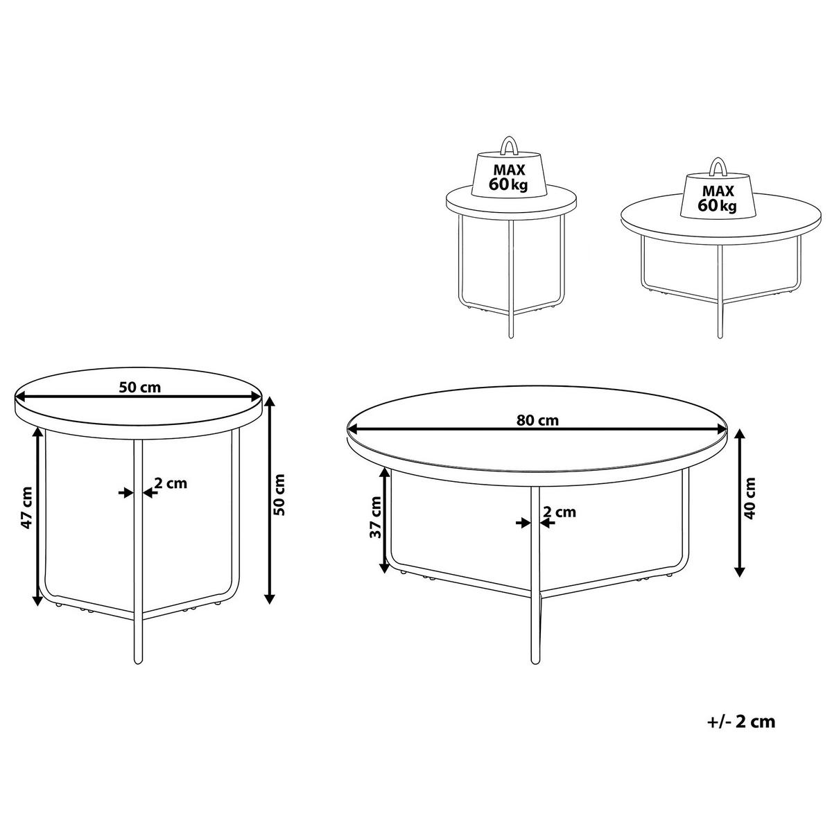 COUCHTISCH 2er-Set Rund Hell Holz, Schwarz Melody - Hellbraun, Holzwerkstoff (80/80cm) - Beliani