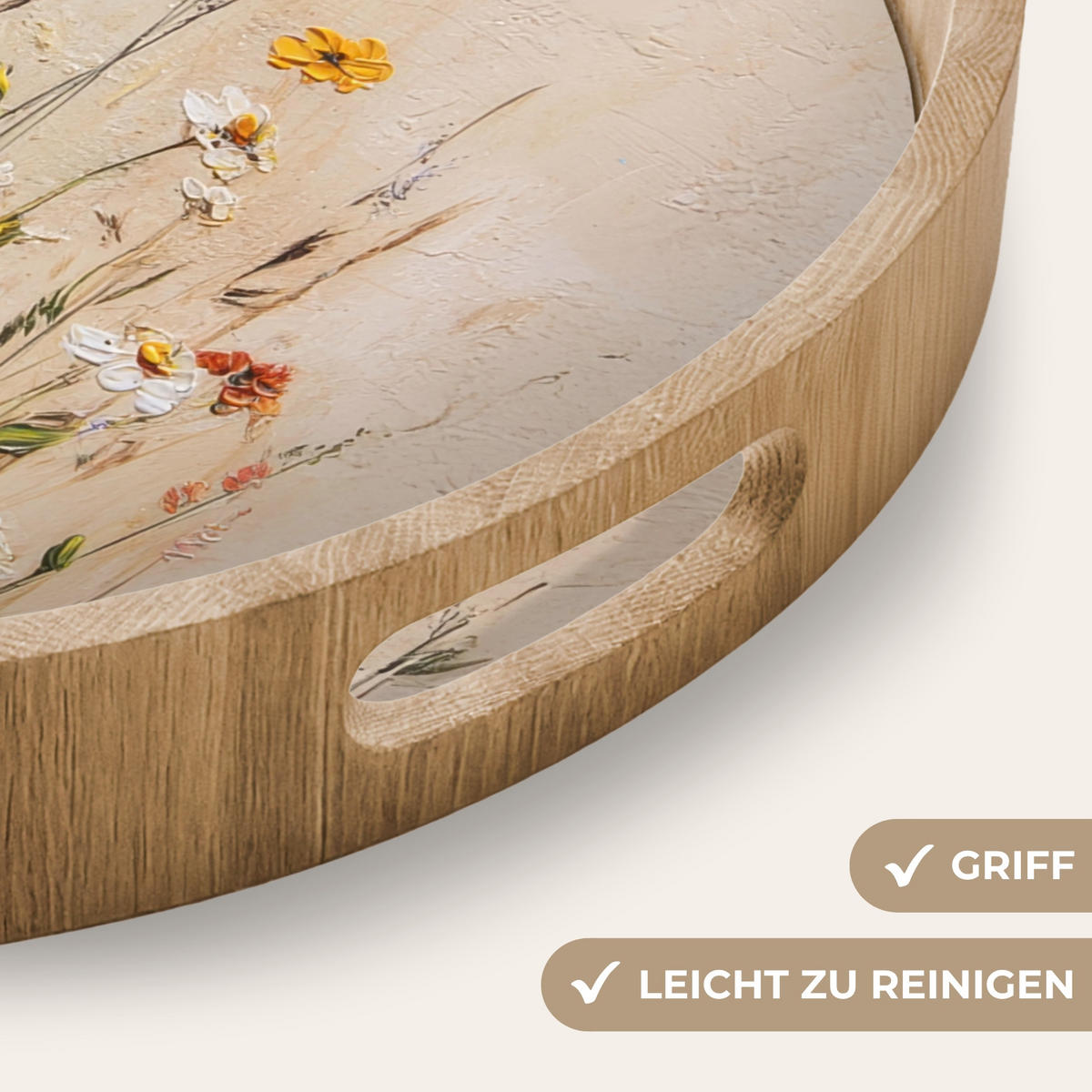 TABLETT - Wildblumen - Pinselstriche - Ruhig - 50x50 cm - Multicolor, Holz (50/5/5cm) - OnlyWow