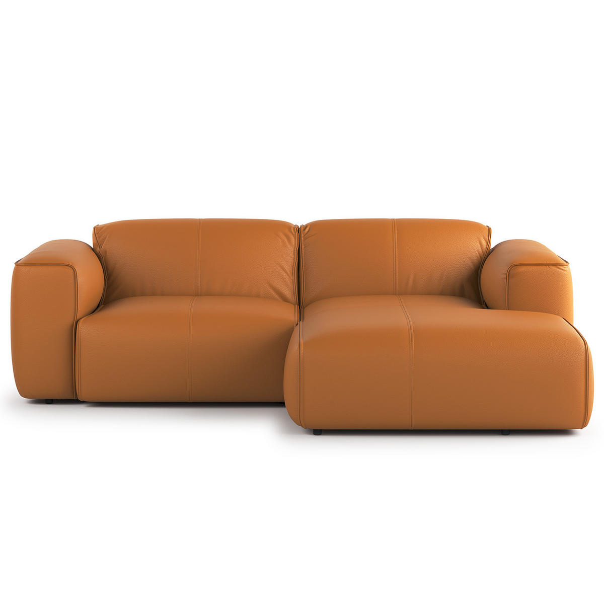 ECKSOFA mit XL-Longchair - Cognac/Schwarz, Leder/Kunststoff (260/171cm) - home24