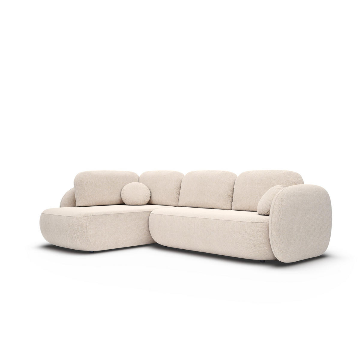 ECKSOFA AMICO II L-S Beige Geflochtener Stoff mit Schlaffunktion - Beige, Holz (289/190cm) - MASSENO