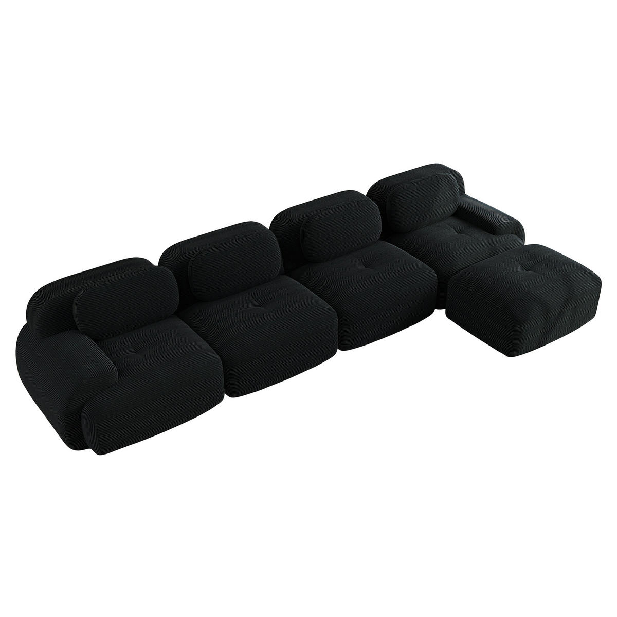 ECKSOFA 388/178/70 cm Schwarz Cord mit extra-breiten Armlehnen, Rahmenloses - Schwarz, Textil (388/178cm) - Oxeza