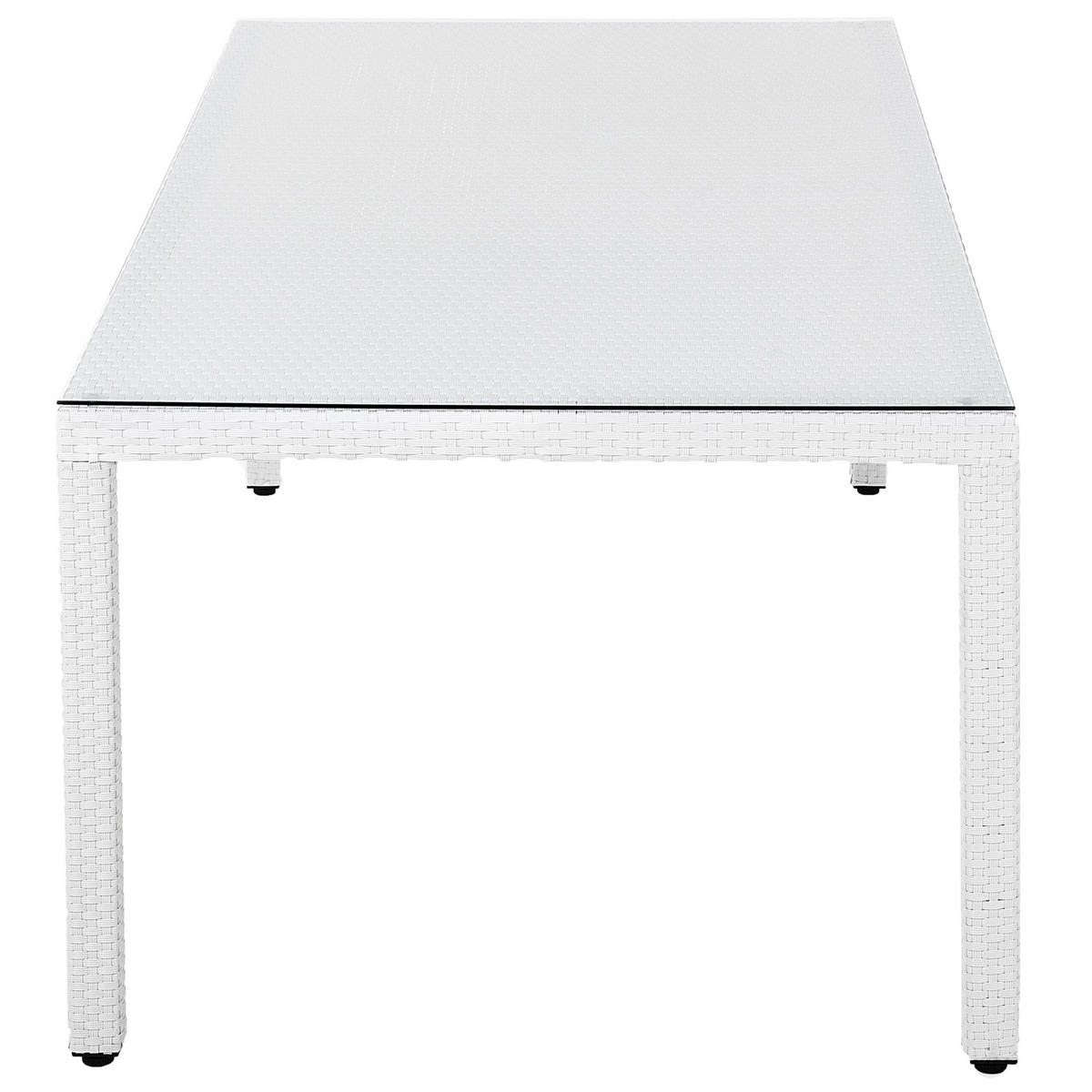 GARTENTISCH Rattan weiß Glasplatte 220/100 cm Italy - Weiß, Kunststoff (220/100/74cm) - Beliani