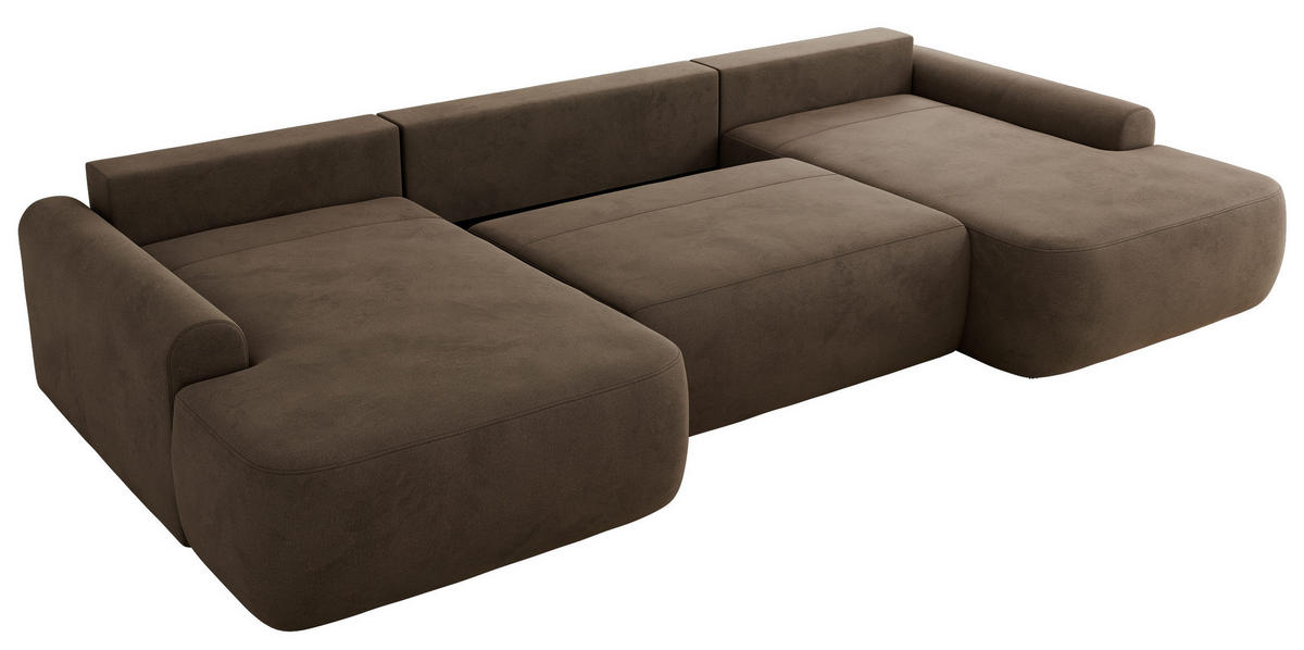 WOHNLANDSCHAFT CUBO U Braun Velvet - Schwarz/Braun, Kunststoff/Textil (370/100/187cm) - MKS