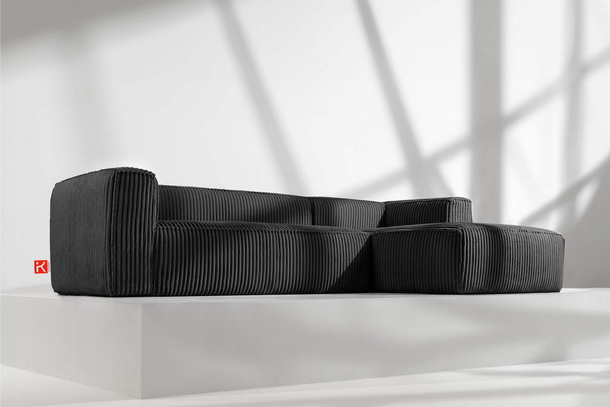 ECKSOFA-RECHTS FEROX Modern, Cord-Stoff, schwarz - Schwarz, Textil (305/175cm) - KONSIMO®