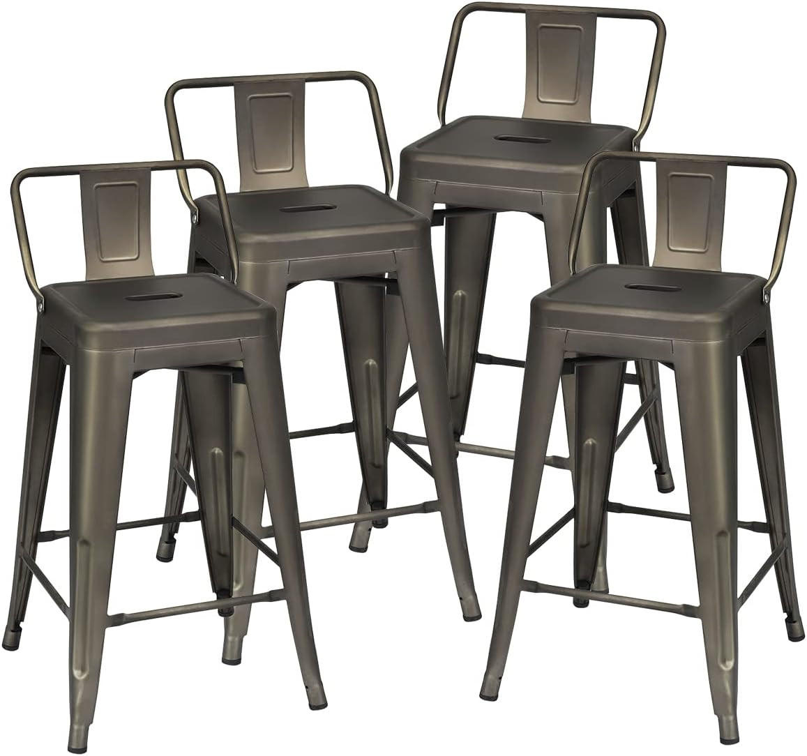 ESSZIMMERSTUHL Barstuhl Braun(4-teilig) - Braun, Metall (43/79/40cm) - COSTWAY