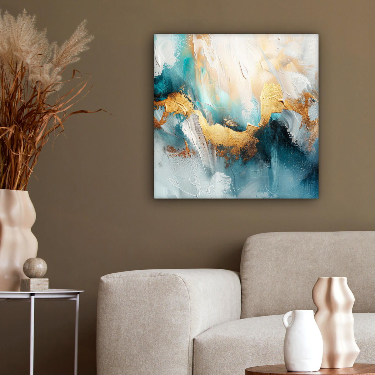 LEINWANDBILD Abstrakt - Kunst - Gold - Blau 50x50 cm - Petrol, Textil (50/50cm) - MuchoWow