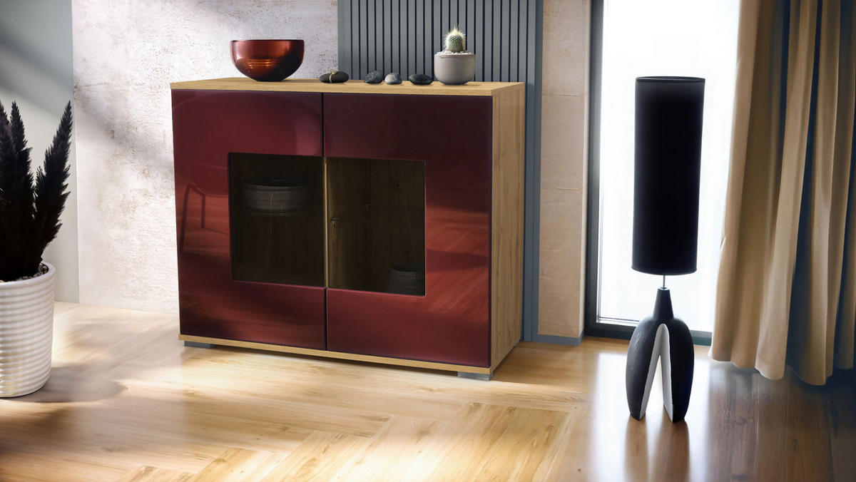 KOMMODE Grömitz Bordeaux Hochglanz - Bordeaux, Holzwerkstoff (92.5/75.5/35cm) - Vladon