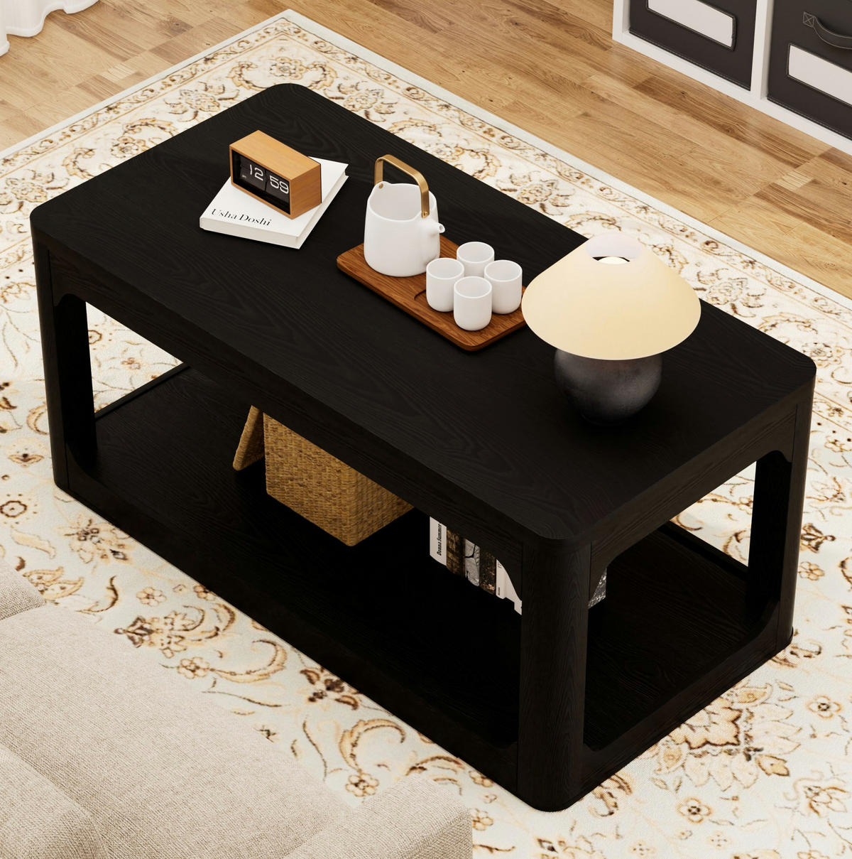 COUCHTISCH aus MDF 100x50x44,5 cm Schwarz mit 2 Ablagefächern - Schwarz, Holzwerkstoff (100/50/44.5cm) - IVMEU