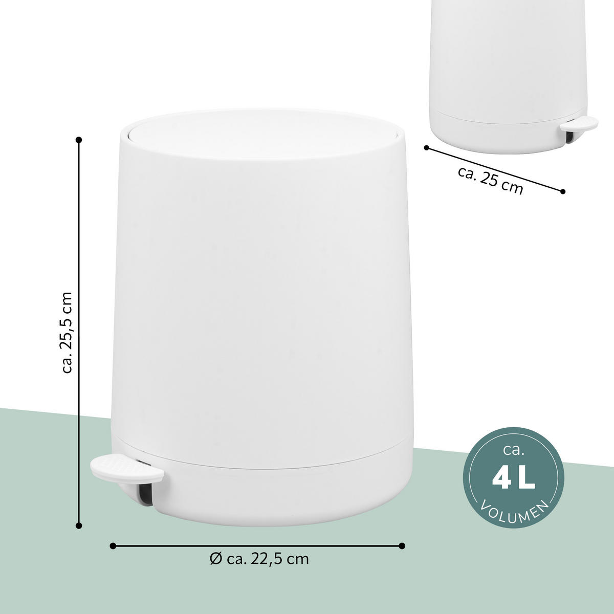 KOSMETIKEIMER TESERO, Kunststoff, weiß - Weiß, Kunststoff (22.5/25.5/25cm) - eluno