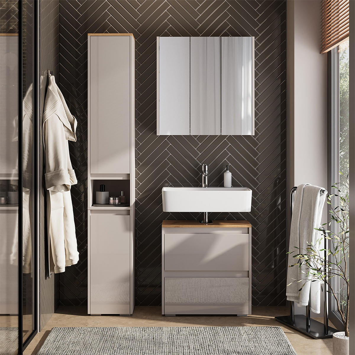 KOUPELNOVÝ NÁBYTEK Majest Kašmír/Řemeselné - kašmírová/světle šedá, kompozitní dřevo (60.1/62/30.1cm) - Vicco