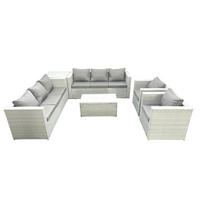 GARTENGARNITUR mit 3-SITZER SOFA,COUCHTISCH Polyrattan Hellgrau-Mix 8-Sitzer - Hellgrau/Grau, Glas/Kunststoff - Fimous