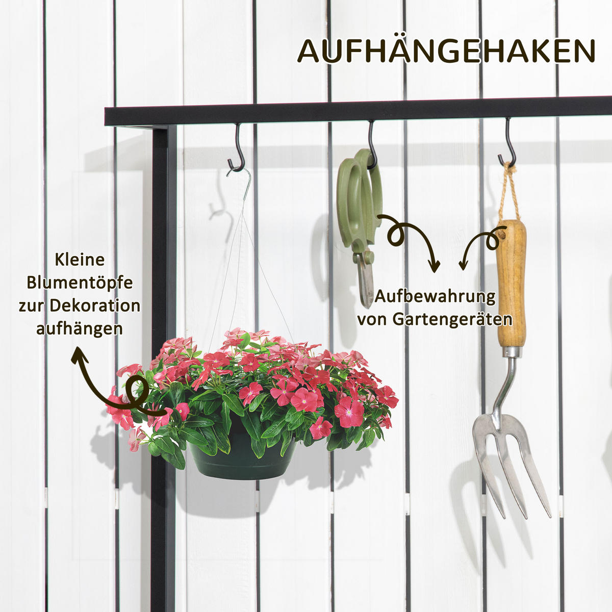 PFLANZENREGAL, Tannenholz, Eisen, Schwarz+Natur - Multicolor, Holz (36/174/80cm) - Outsunny