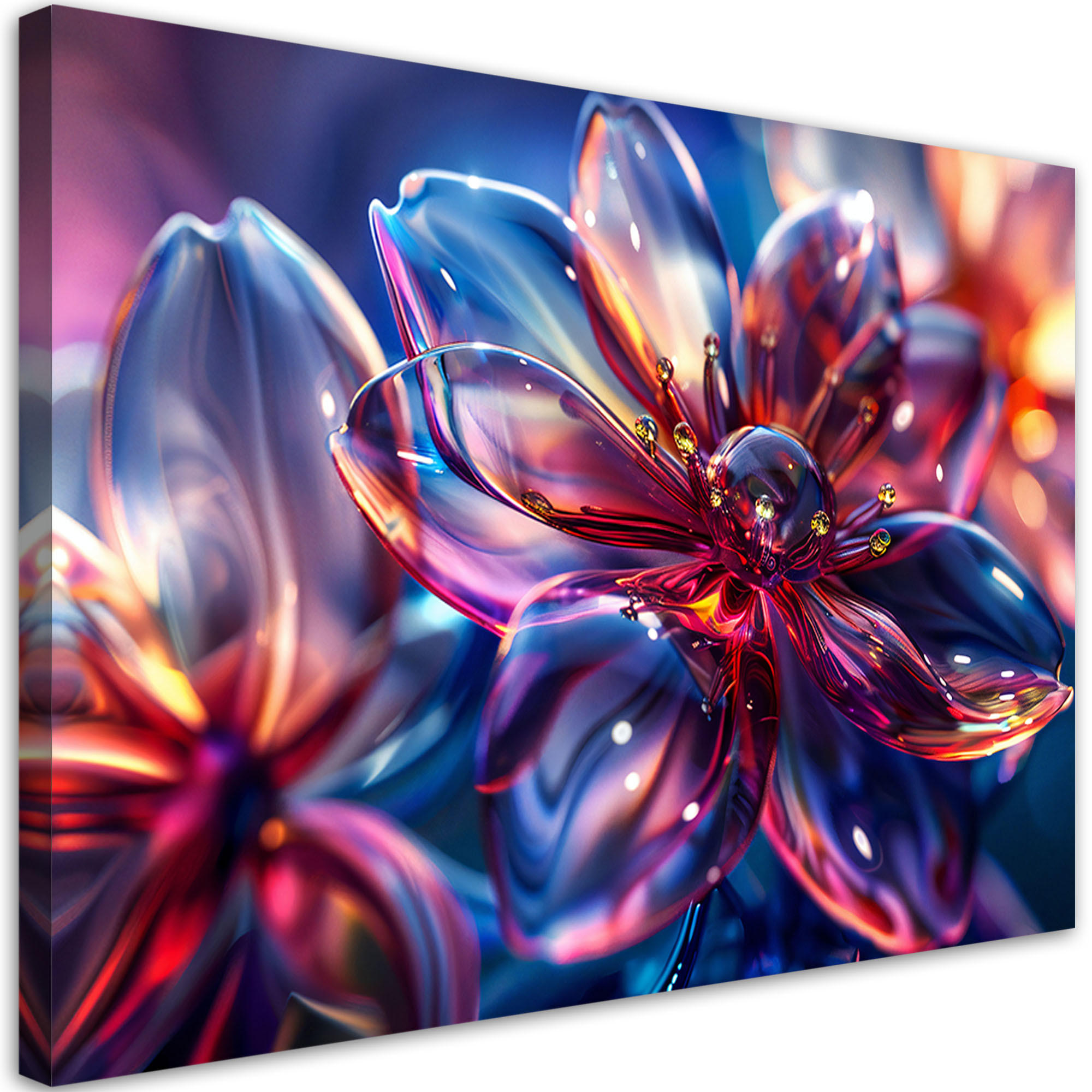 LEINWANDBILD Glänzende 3D-Glasblumen 100x70cm - Multicolor, Textil (100/70cm) - Feeby