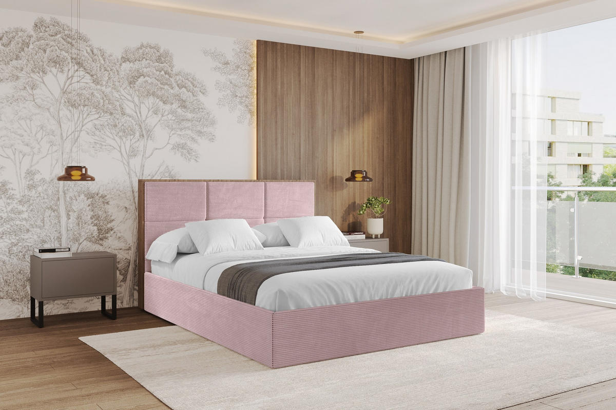 POLSTERBETT mit Bettkasten und Lattenrost, Bett mit Matratze H3/H4 - LILA 140x200 Rosa - Rosa, Holzwerkstoff/Textil (140/200cm) - ALTDECOR
