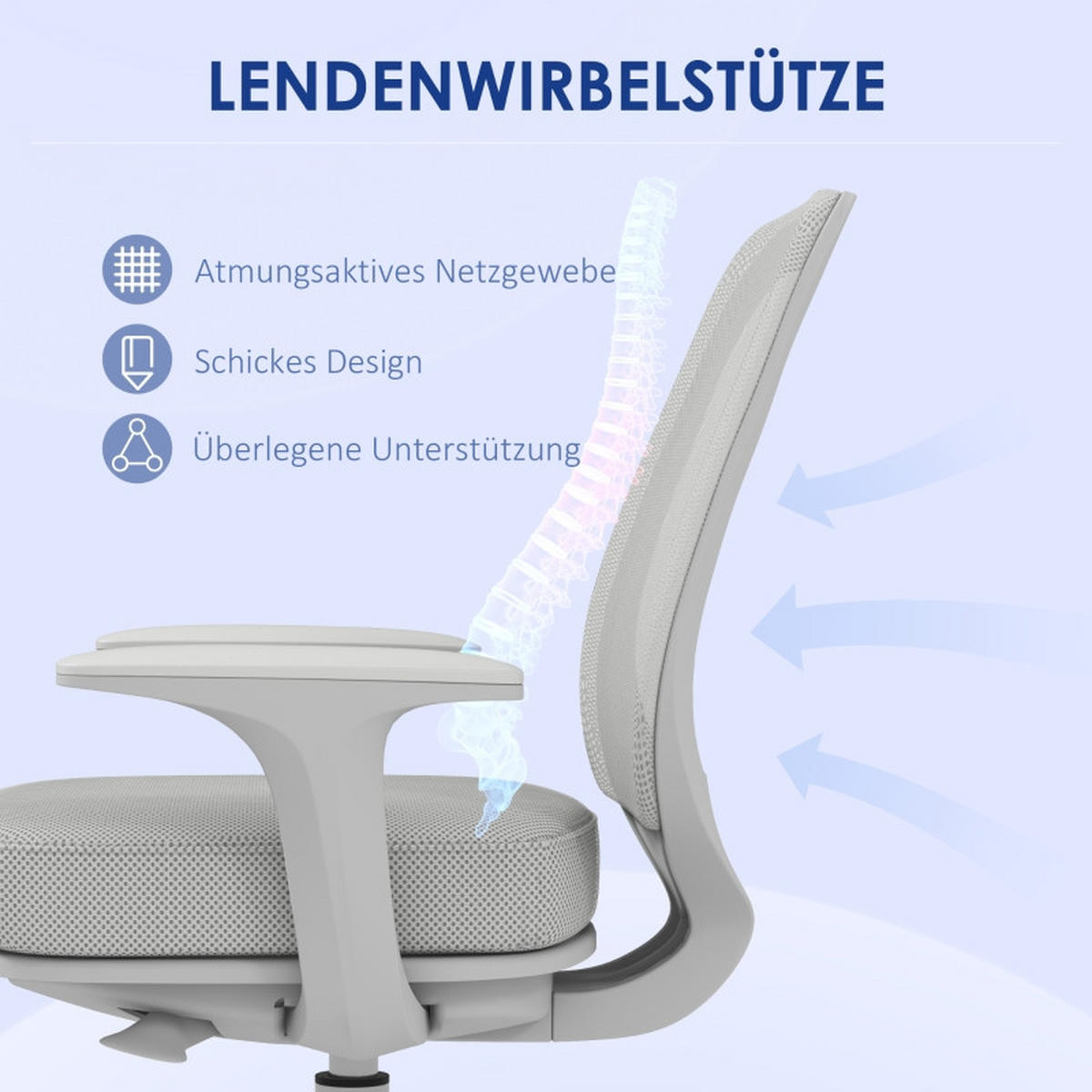 DREHSTUHL 55/48/82,5-94,5 cm, höhenverstellbar, ergonomisch, grau - Grau, Kunststoff (48/94.5/55cm) - Redom
