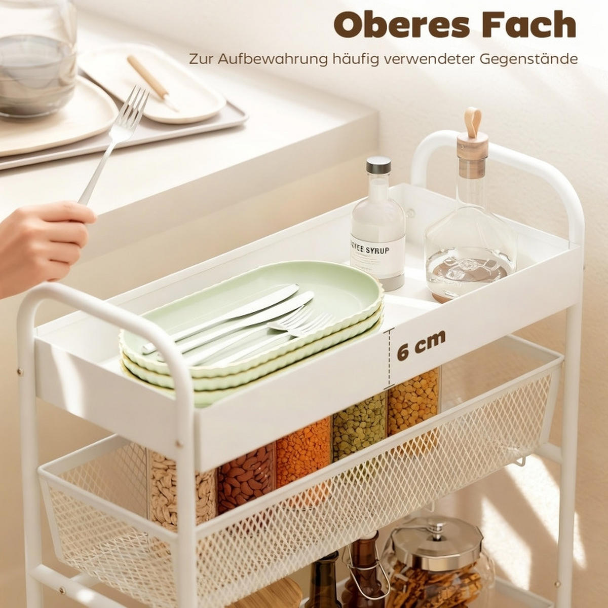 KÜCHENWAGEN mit 3 Körben 43,2 x 19 x 80 cm Metall Weiß - Weiß, Metall (19/80/43.2cm) - Beauniv