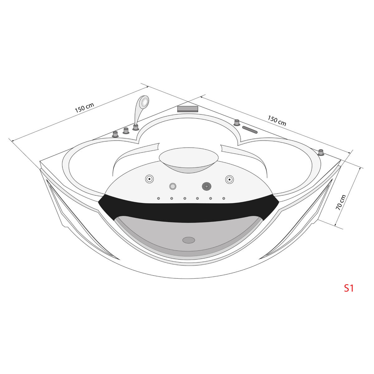WHIRLPOOL Pool Badewanne Eckwanne Wanne W25-SC - Weiß, Glas/Kunststoff (150/70/150cm) - AcquaVapore by Sandra Jentho