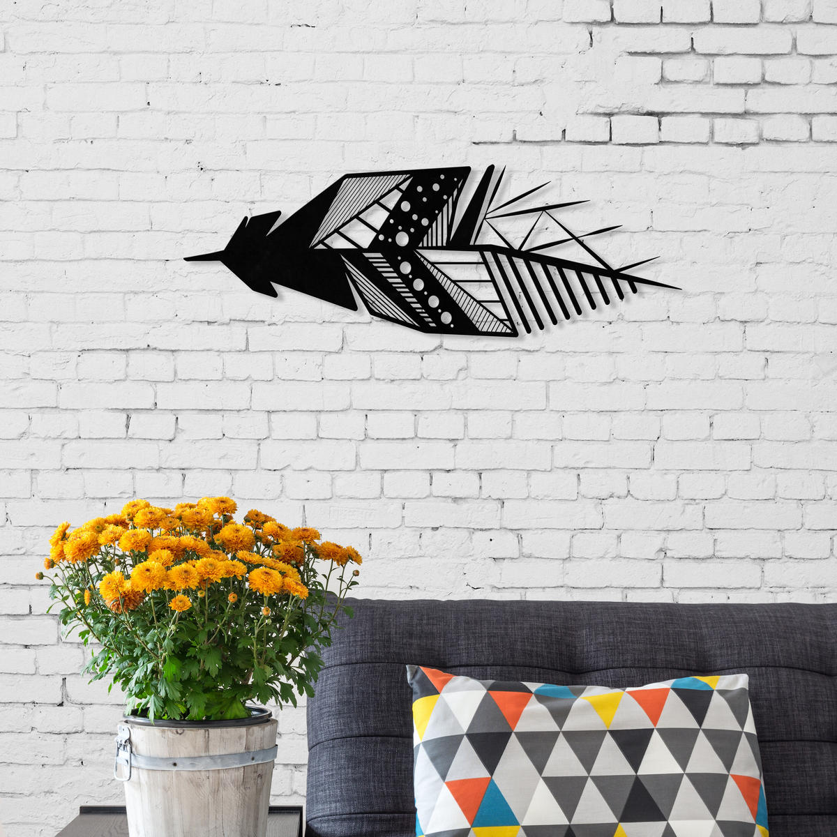 WANDDEKORATION Metall Nr. 13 Feather Schwarz 15/0,3/49 cm - Schwarz, Metall (15/49/0.3cm) - Decortie