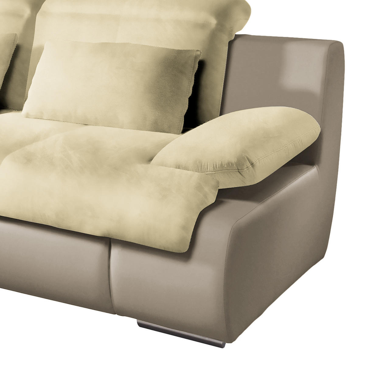 ECKSOFA mit Schlaffunktion - Kunstleder / Mikrofaser - Sandfarben/Beige, Kunststoff/Textil (260/184cm) - home24