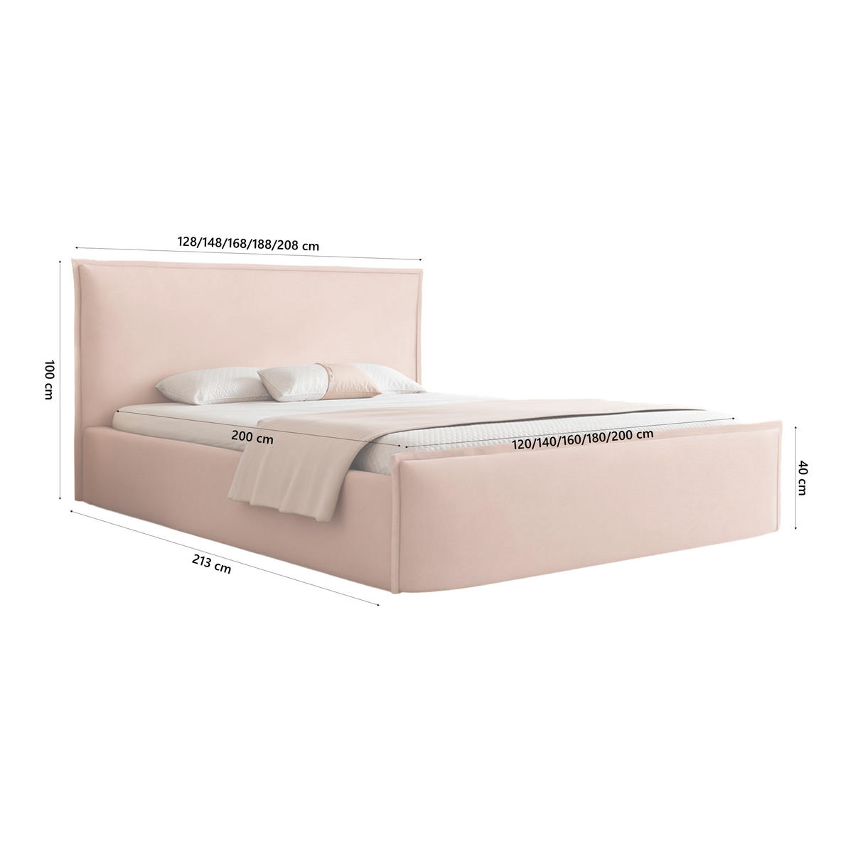 POLSTERBETT ALLBION 140x200 cm, Rose - Pink, Textil (200/140cm) - Fedve