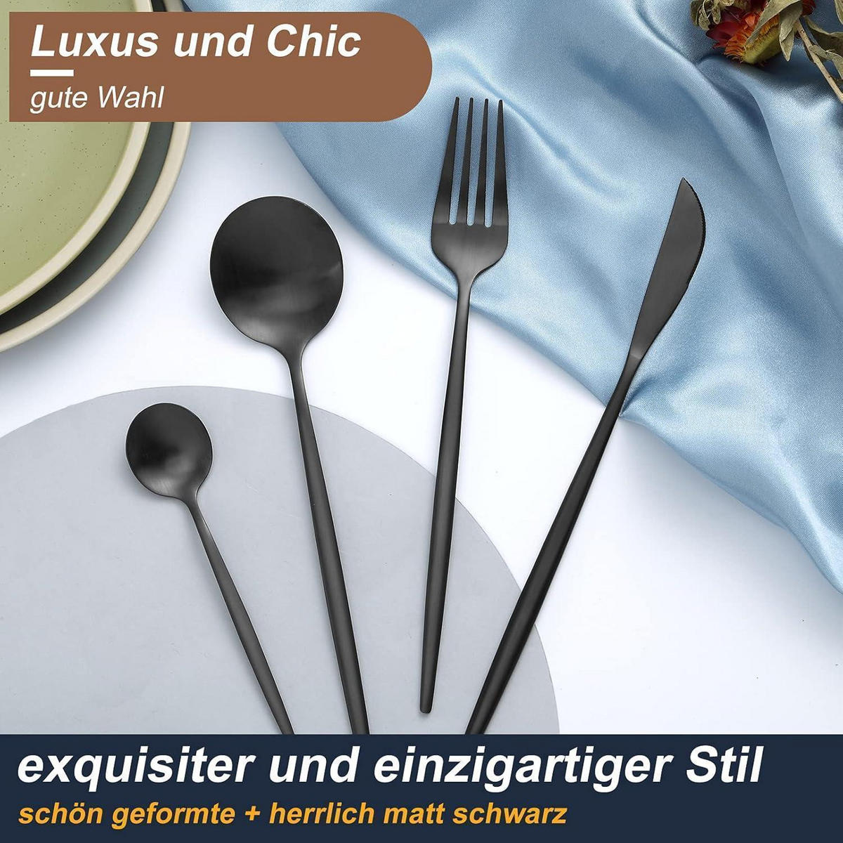 BESTECK Set 24-teilig für 6 Personen Schwarz Matt Edelstahl - Schwarz, Metall