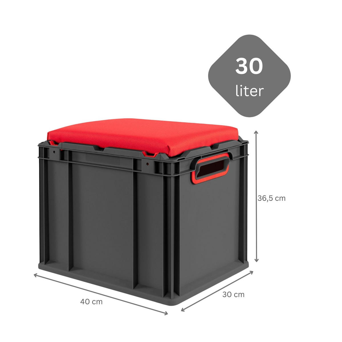 EUROBOX NextGen Seat Box Rot, HxBxT 36,5x30x40cm, 30 Liter, Griffe offen, Schwarz - Schwarz, Kunststoff (30/36.5/40cm) - PROREGAL