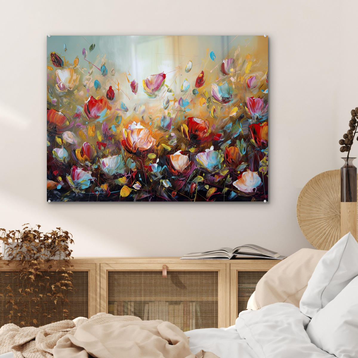 OBRAZ NA AKRYLOVOM SKLE Kvety - Umenie - Príroda - Olejomaľba 80x60 cm - viacfarebná, sklo (80/60cm) - MuchoWow