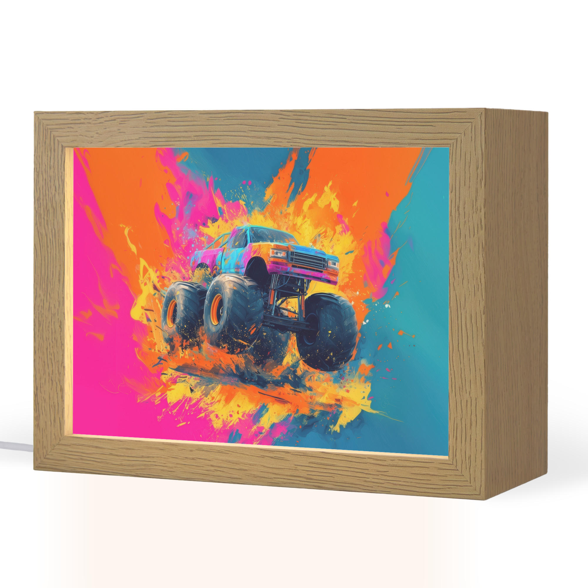 NACHTTISCHLAMPE Monstertruck - Abstrakt - Farbspritzer - Farbenfroh 20x15 cm - Pink, Holzwerkstoff (8/20/15cm)