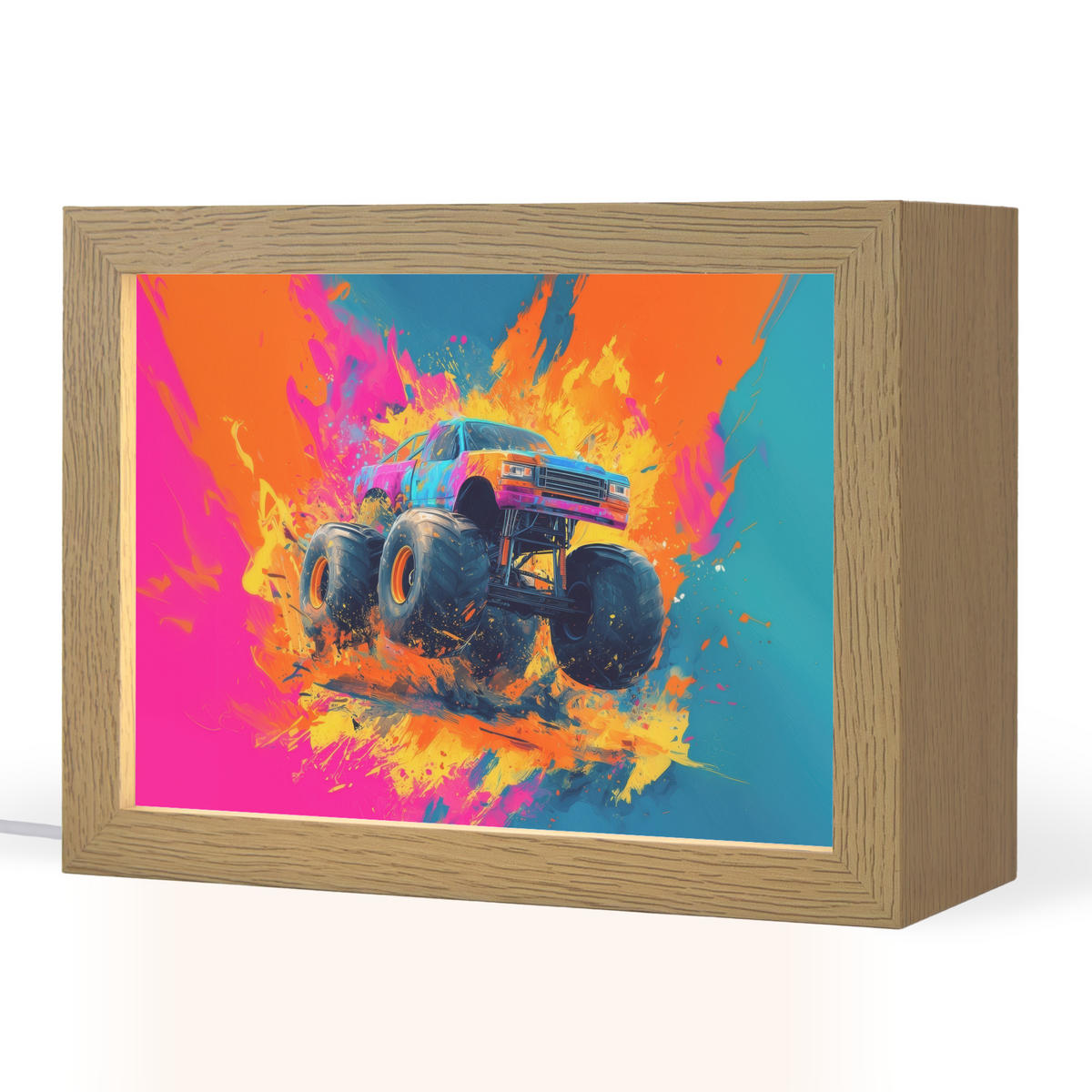 NACHTTISCHLAMPE Monstertruck - Abstrakt - Farbspritzer - Farbenfroh 20x15 cm - Pink, Holzwerkstoff (8/20/15cm)