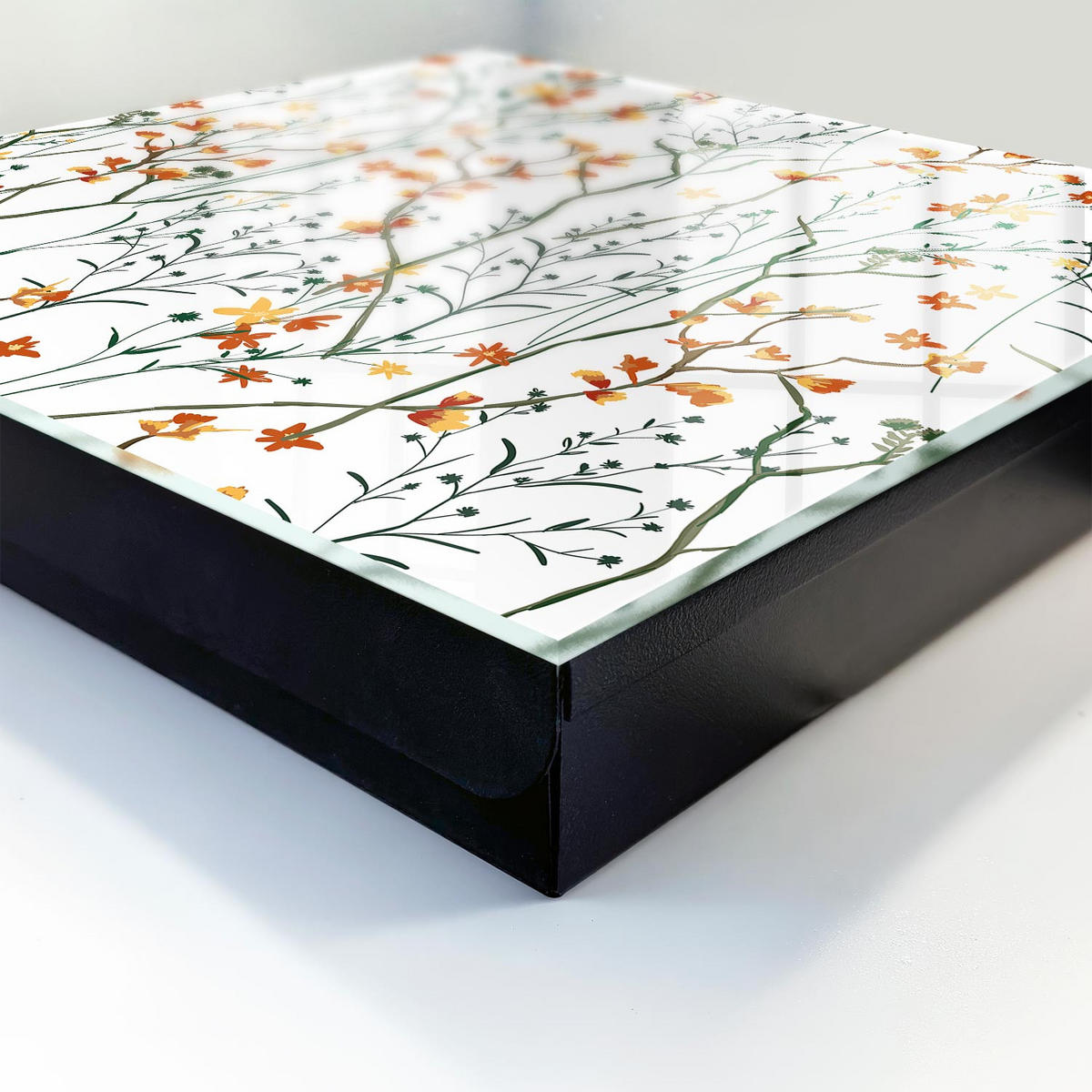 SCHLÜSSELBOX Schwarz 30x30 cm- Türöffnung nach rechts - Blumenmuster - Weiß, Metall (30/30/5cm) - TULUP