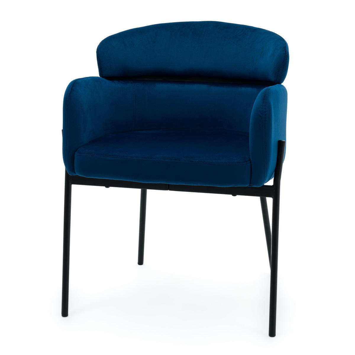 STUHL BOLZANO gepolsterter mit Steppung - dunkelblau - Samt Velour - Blau/Schwarz, Textil/Metall (62/80/61cm) - NEW HOME