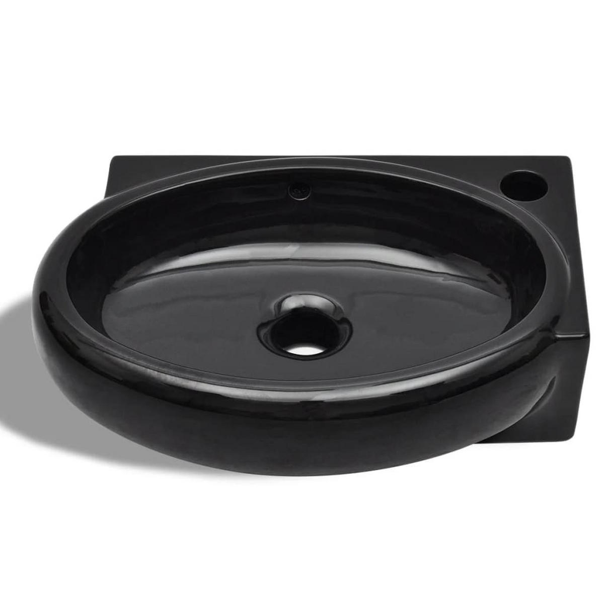 WASCHBECKEN Keramik Mit Hahn/Überlaufloch Schwarz Rund - Schwarz, Keramik (28/12.5/41cm) - vidaXL