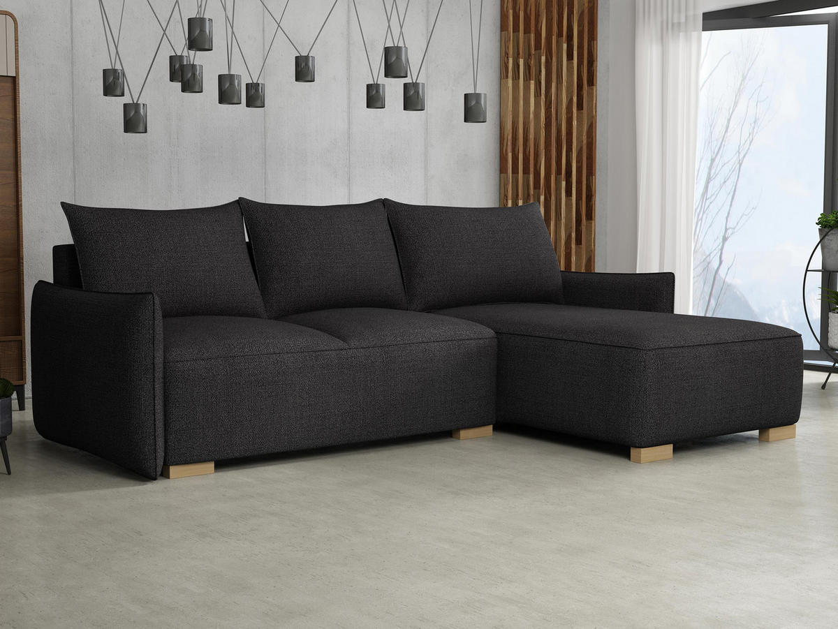ECKSCHLAFSOFA Focus L - Schwarz/Naturfarben, Holz/Textil (240/155cm) - MIRJAN24