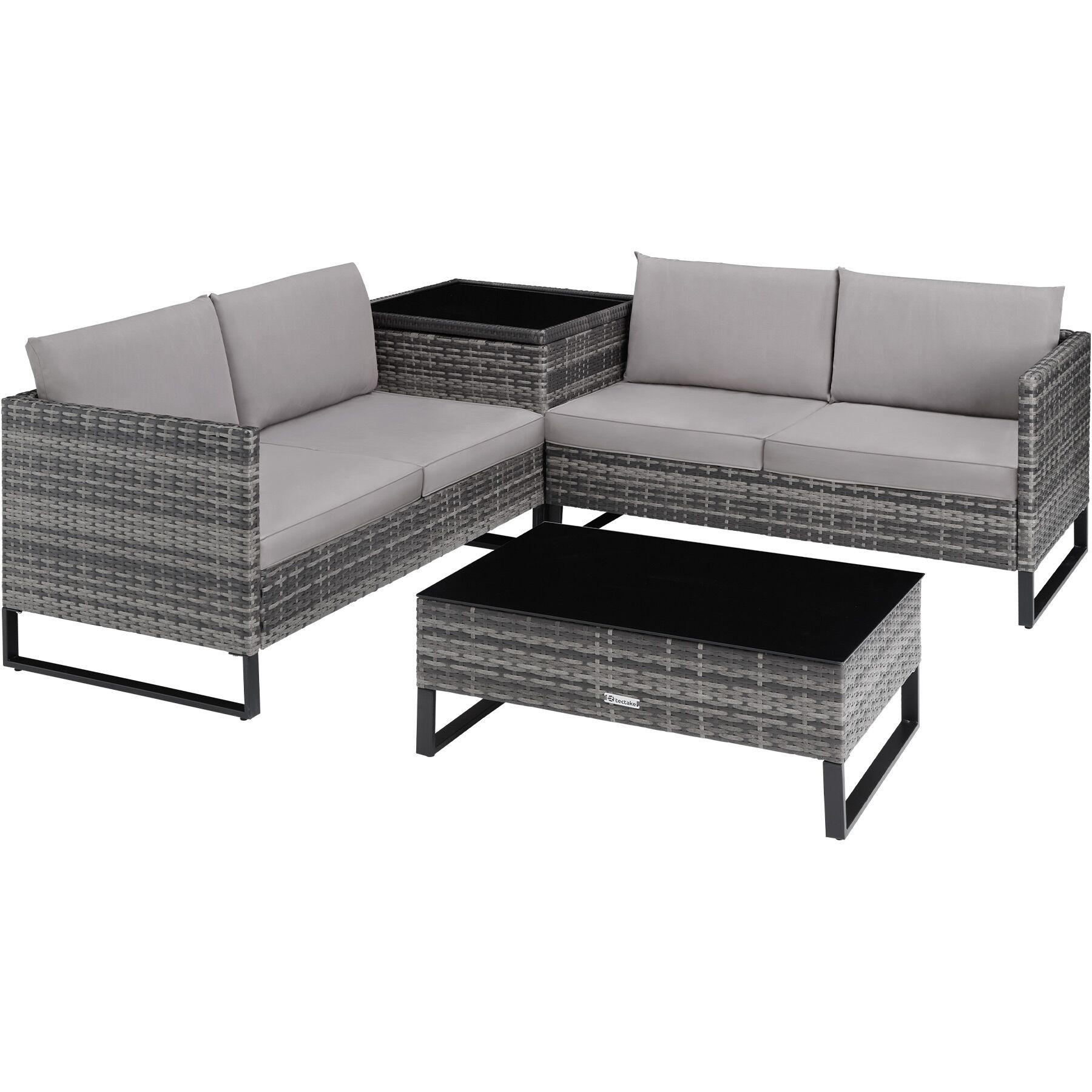 RATTANLOUNGE Ostuni,mit Sicherheitsglasplatte,grau - Grau, Kunststoff - tectake