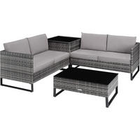 RATTANLOUNGE Ostuni,mit Sicherheitsglasplatte,grau - Grau, Kunststoff - tectake