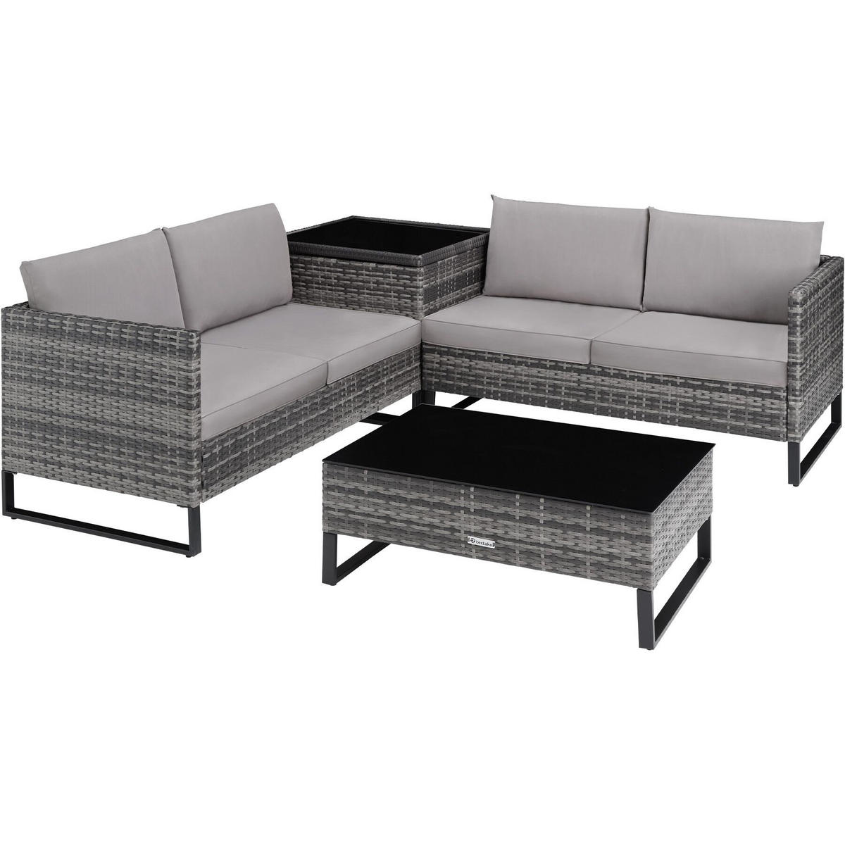 RATTANLOUNGE Ostuni,mit Sicherheitsglasplatte,grau - Grau, Kunststoff - tectake