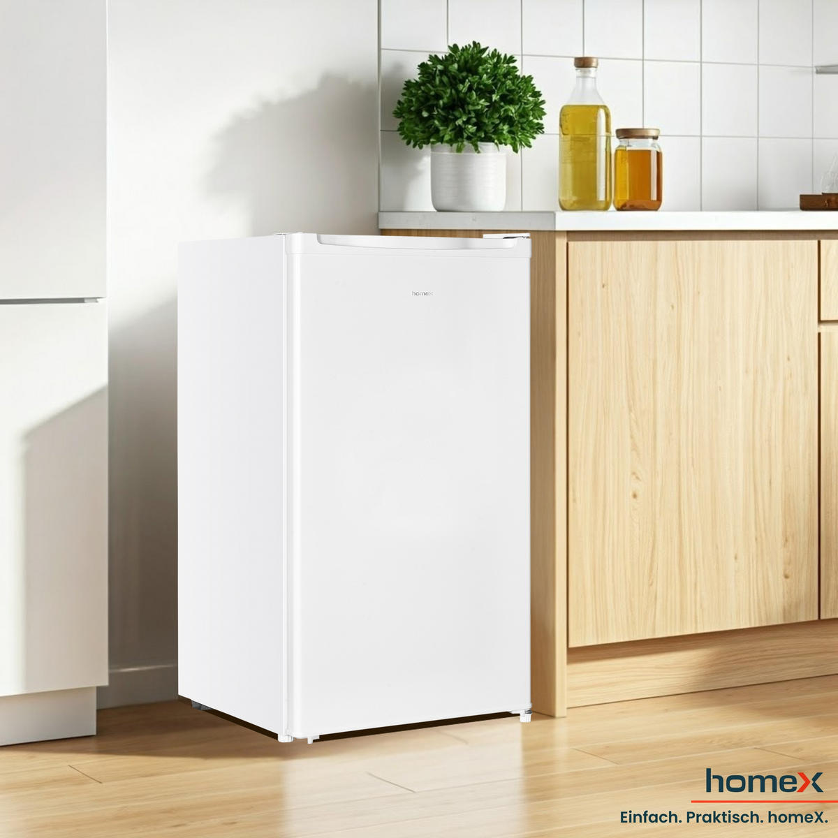 KÜHLSCHRANK, ohne Gefrierfach, Vollraumkühlschrank klein - 88L Nutzinhalt, freistehend und kompakt, leise 39 dB, LED-Innenbeleuchtung - Weiß, Kunststoff/Metall (47.5/85/44.5cm) - homeX